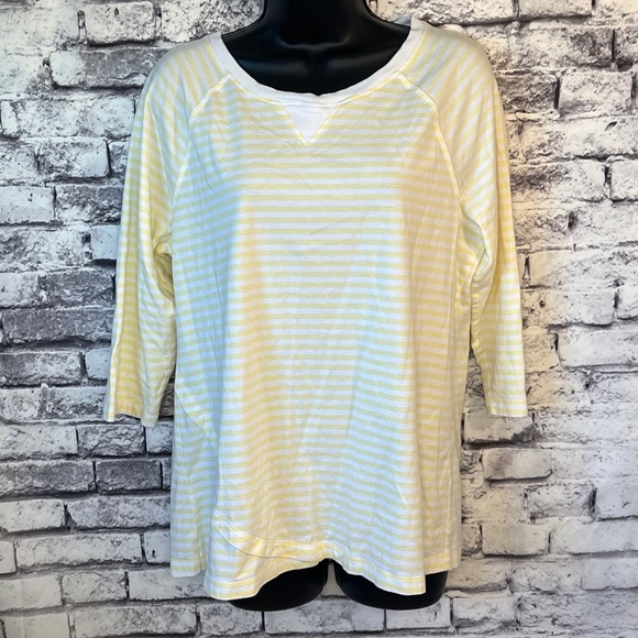 Christopher & Banks Yellow Striped 3/4th Sleeve Size L - Picture 1 of 6